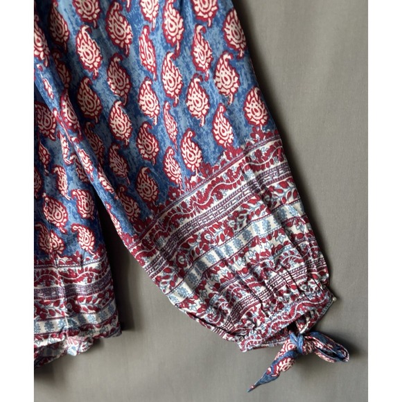NEW Beachlunchlounge Womens Size S Paisley Boho Off Shoulder Navy Red Top NWT - Picture 2 of 10